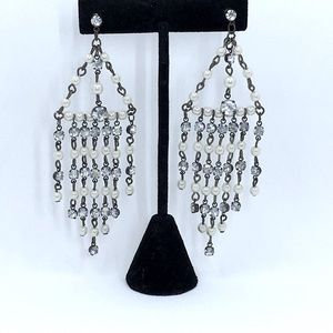 🧡 Chandelier Faux Pearl & Crystal Earrings